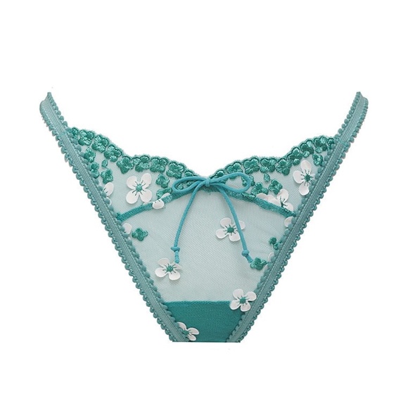For Love And Lemons Daisy Embroidered Thong Panty Jade Medium NEW - Picture 3 of 3